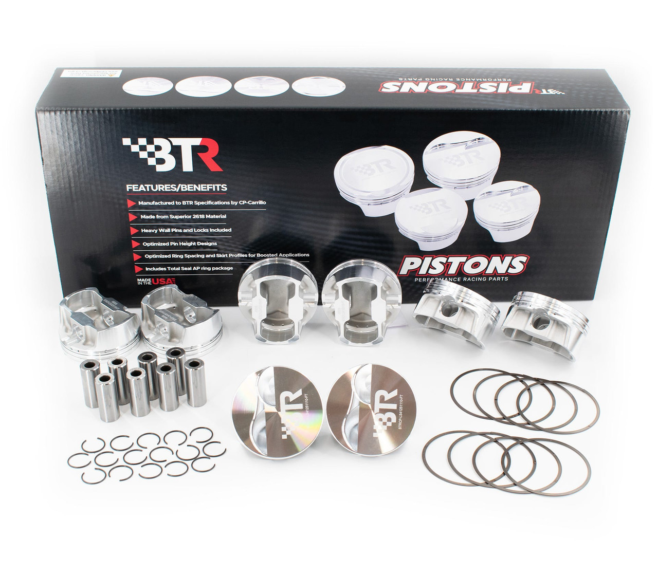 BTR Piston Set - 4.070" Bore / 4.000" Stroke / 6.125" Rod / 2cc Flat Top- LS Engines