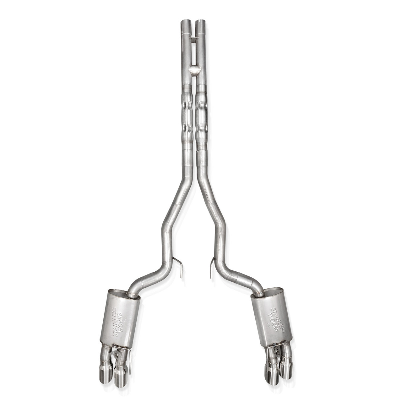 Stainless Works Legend Series Quad Tip Catback / X-Pipe / Factory Connect - 2024+ S650 Mustang GT
