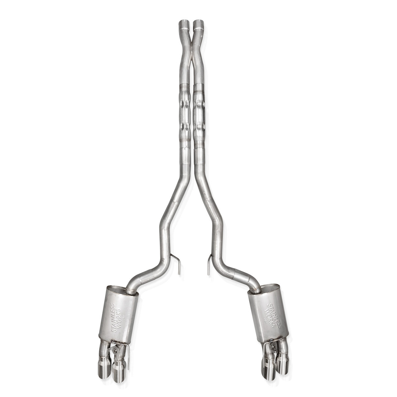 Stainless Works Legend Series Quad Tip Catback / X-Pipe / Factory Connect - 2024+ S650 Mustang GT