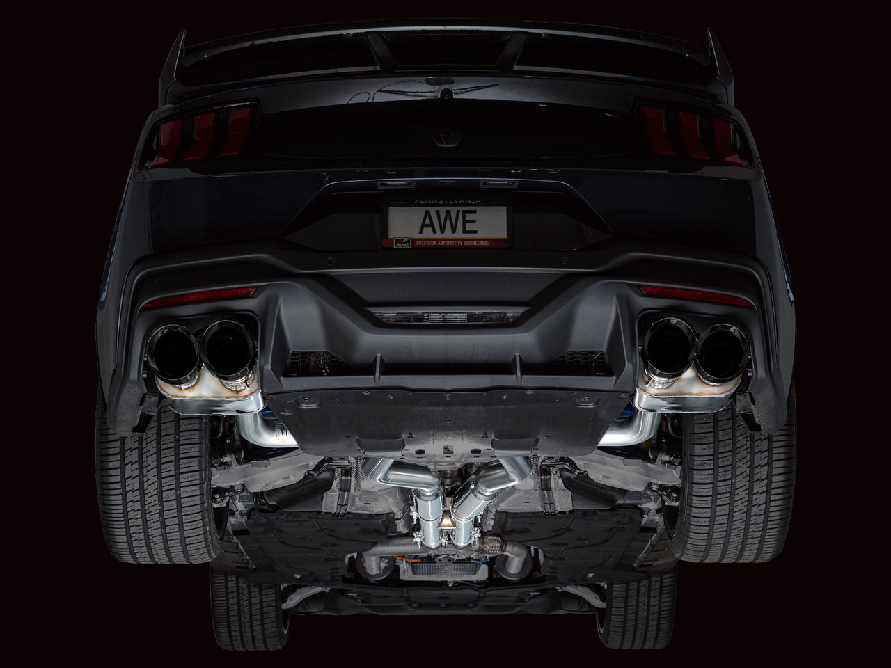 AWE SwitchPath Catback Exhaust - Quad Diamond Black Tips - 2024+ S650 Mustang Dark Horse
