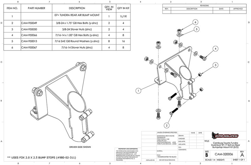 Camburg 07-21 Toyota Tundra 2wd/4wd Bolt-on Rear FOX 2.0 Bump Stop Mount Kit (S/O) - CAM-320006