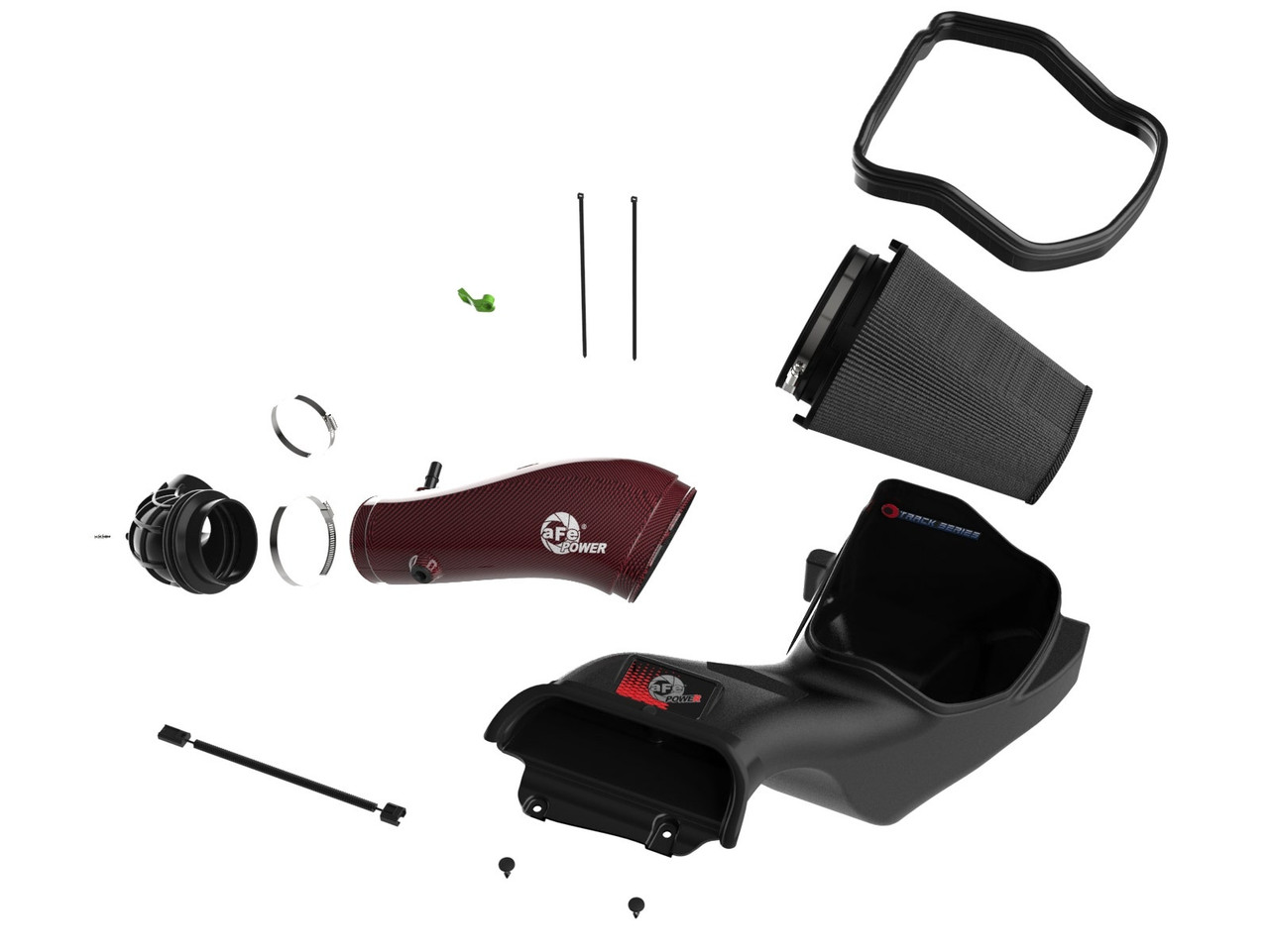 aFe Power  Track Series Red Kevlar Carbon Fiber Cold Air Intake System w/ Black Pro 5R Filter - 2023+ Ford Raptor R