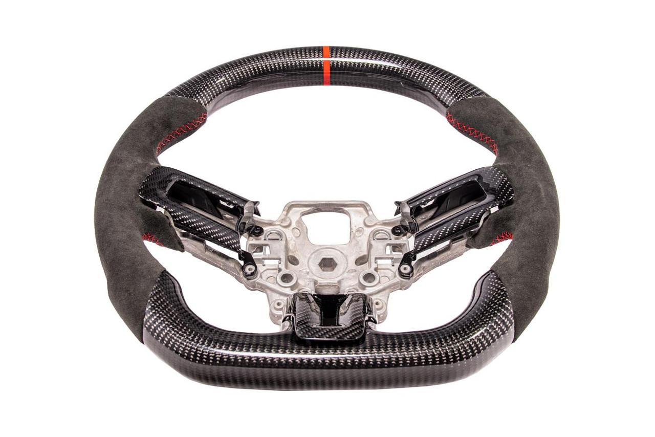 EOS Carbon Fiber Steering Wheel w. Alcantara w. Button Cover - 15-17 Mustang S550