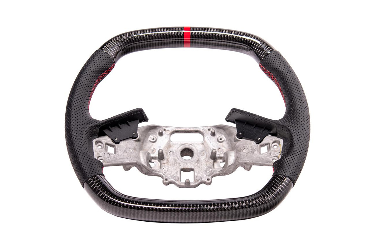 EOS Carbon Fiber Steering Wheel w. Perforated Leather w/o Button Cover - 2020+ C8 Corvette