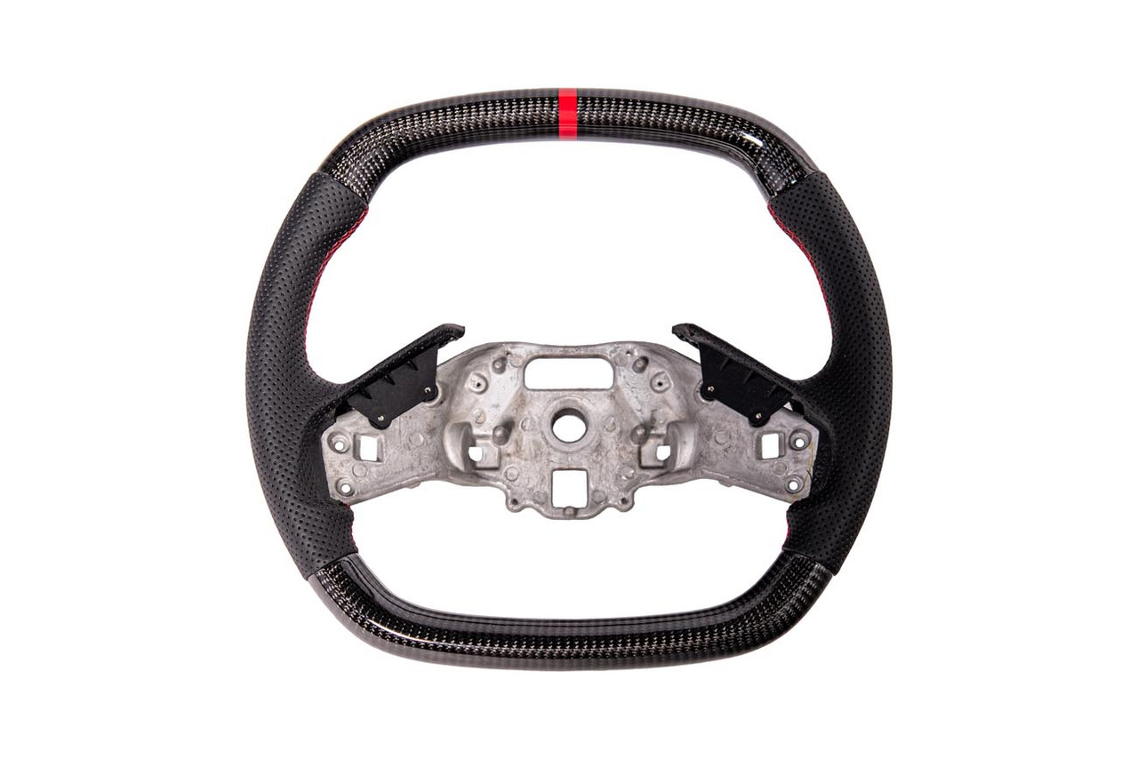 EOS Carbon Fiber Steering Wheel w. Perforated Leather w/o Button Cover - 2020+ C8 Corvette