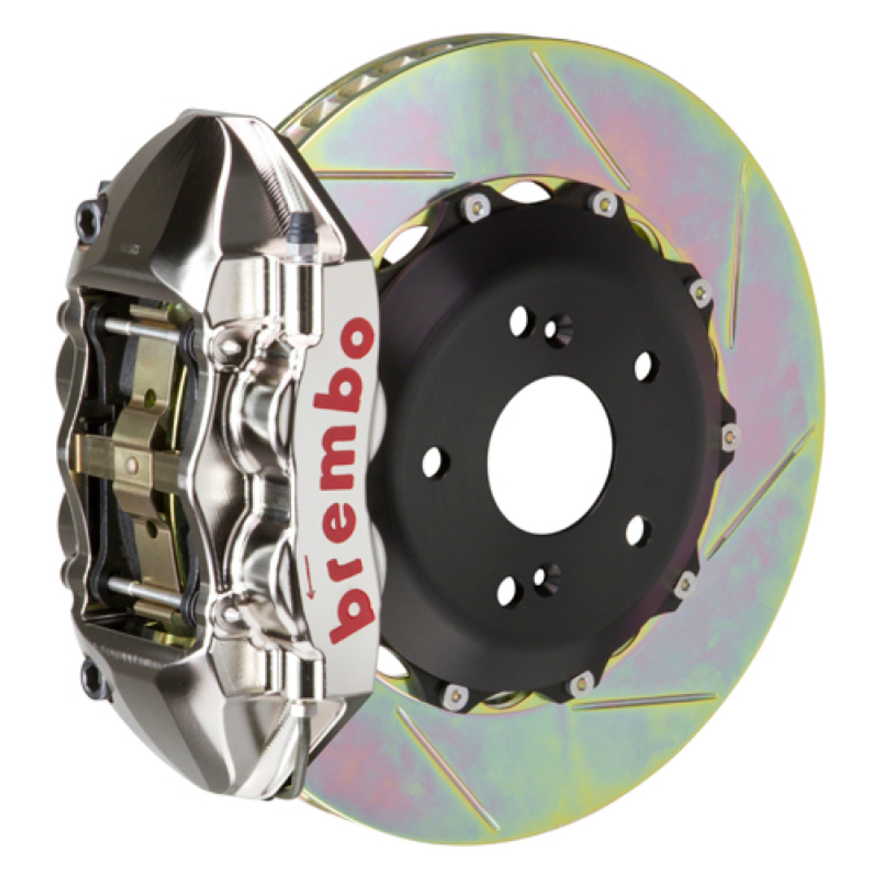 Brembo 99-07 Evo VI/VII/VIII/IXRear GTR BBK 4 Piston Billet 328x28 2pc Rotor Slotted Type1 - Nickel - 2P2.6006AR