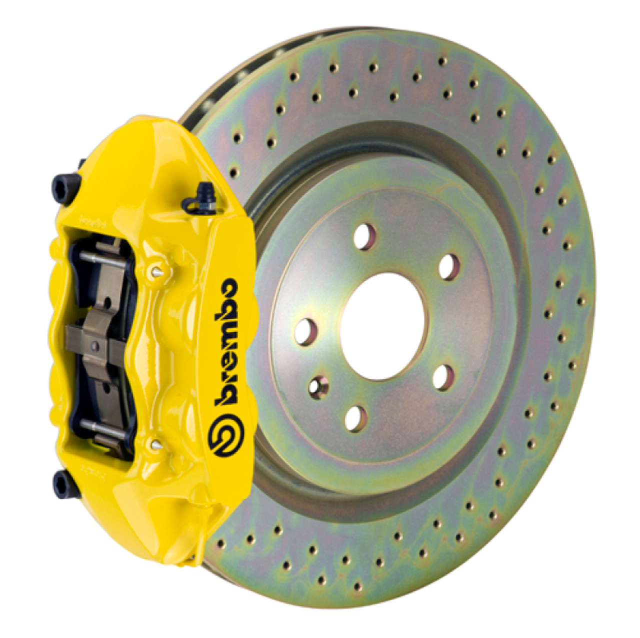 Brembo 10-15 Camaro V6 Rear GT BBK 4 Piston Cast 365x28 1pc Rotor Drilled- Yellow - 2P4.8001A5
