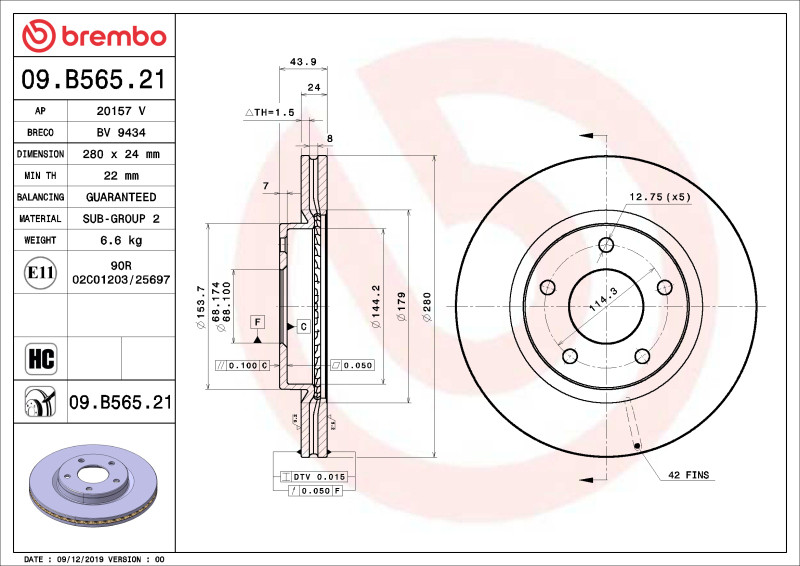 Brembo OE 13-19 Nissan Sentra UV Coated Brake Disc - Front - 09.B565.21 User 1