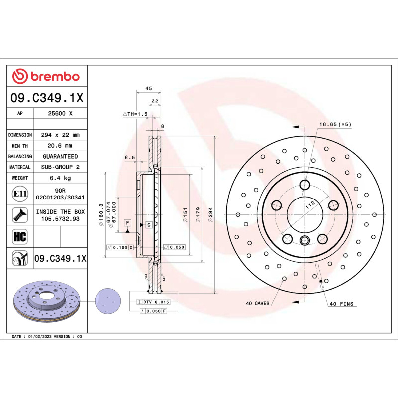 Brembo OE 01-17 BMW 1 Series (F52) Front Premium Xtra Cross Drilled UV Coated Rotor - 09.C349.1X User 1