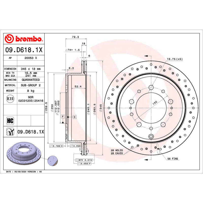 Brembo 14-20 Infiniti QX60/15-22 Nissan Murano/13-20 Nissan Pathfinder Front UV Coated Rotor - 09.D618.1X User 1