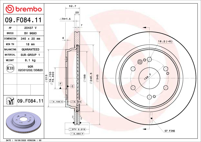 Brembo OE 21-22 Cadillac Escalade/2022 GMC Sierra 1500/21-22 Yukon UV Coated Brake Disc - Rear - 09.F084.11 User 1