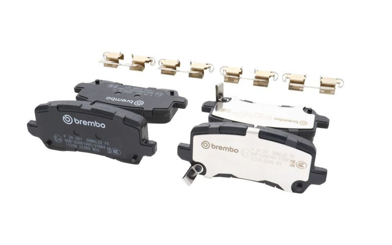 Brembo OE 17-20 Acura MDX/14-20 RLX/15-20 TLX/18-24 Honda Odyssey PRIME Low-Met Brake Pad - Rear - P28091 Photo - Close Up