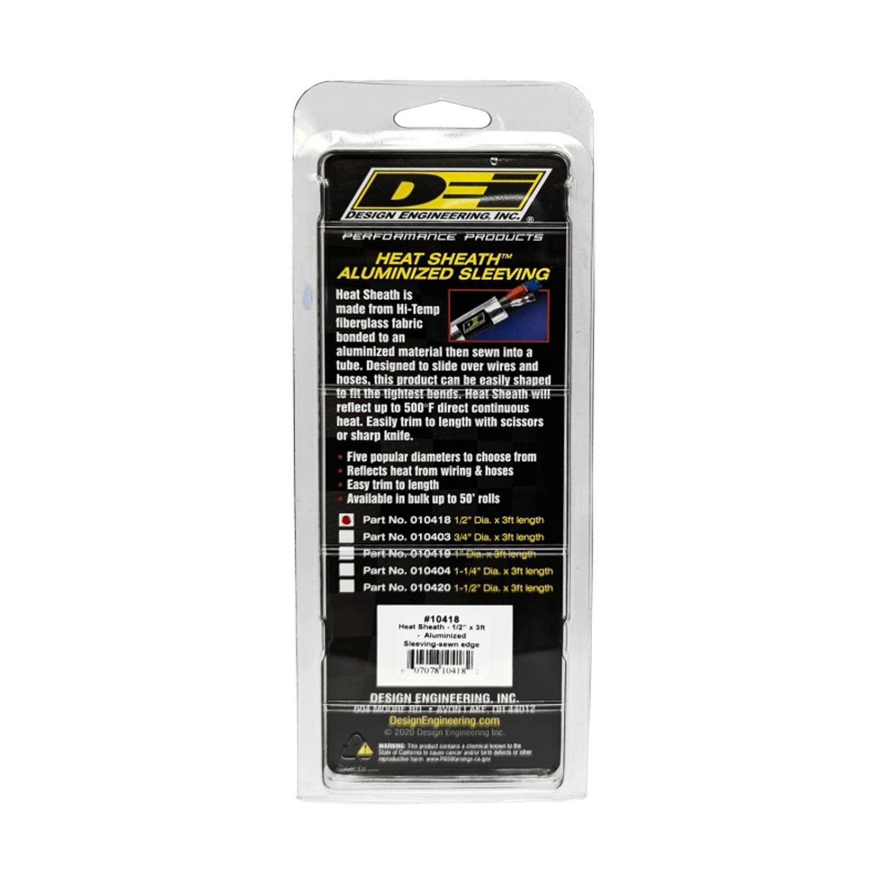 DEI Heat Sheath 1/2in I.D. x 3ft - Aluminized Sleeving - Sewn Edge - 10418