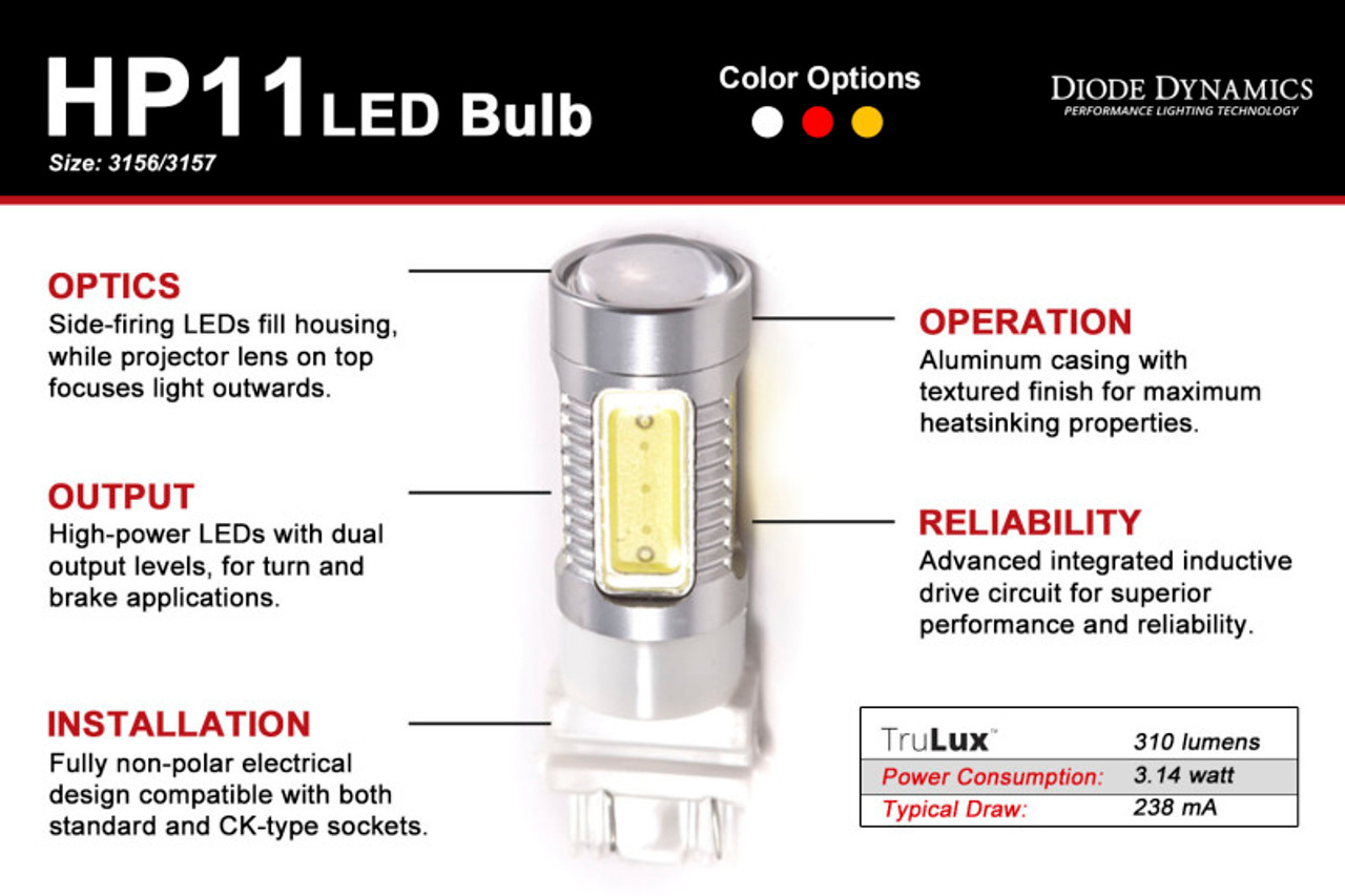 Diode Dynamics 3157 LED Bulb HP11 LED - Amber (Single) - DD0050S