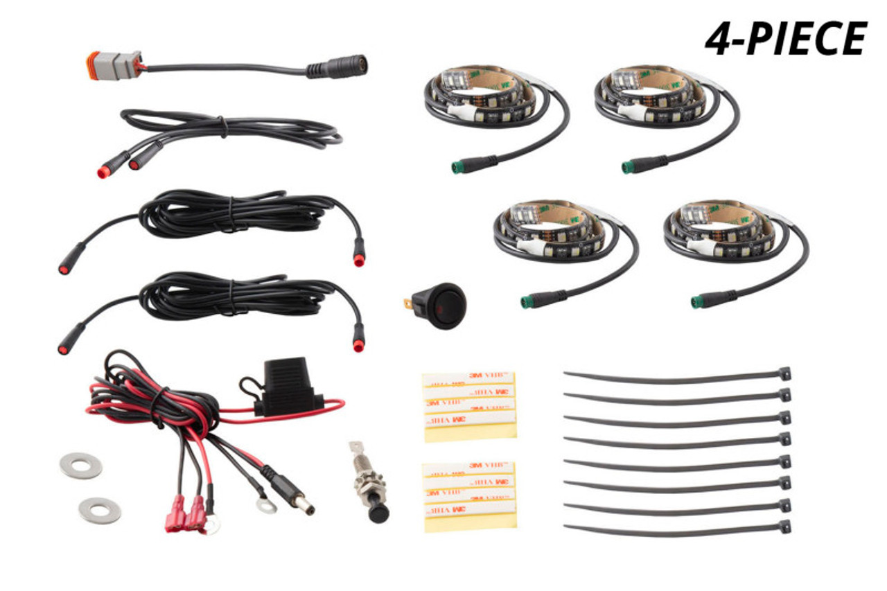 Diode Dynamics RGBW Engine Bay Strip Kit 4pc Multicolor - DD0444