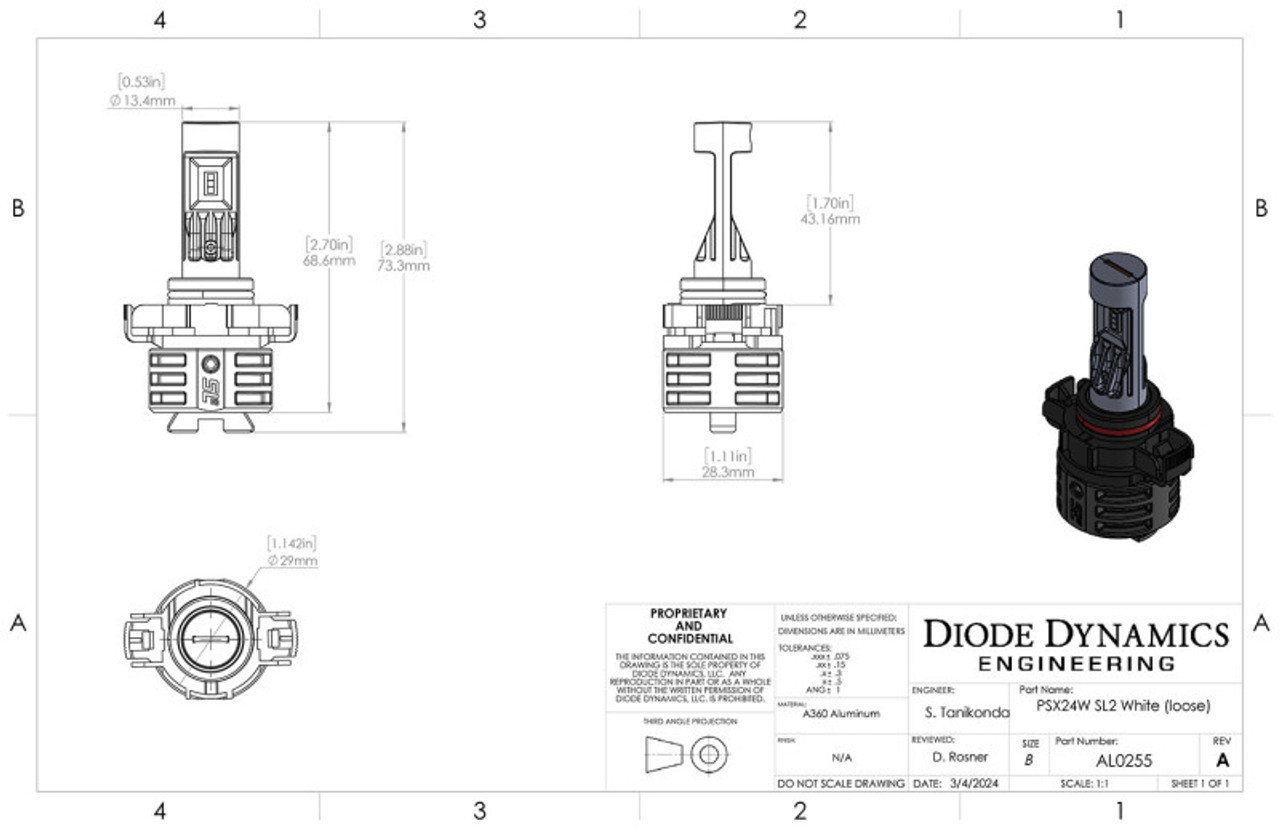 Diode Dynamics 5202/PSX24W Yellow SL2 LED Bulb (one) - DD0478S