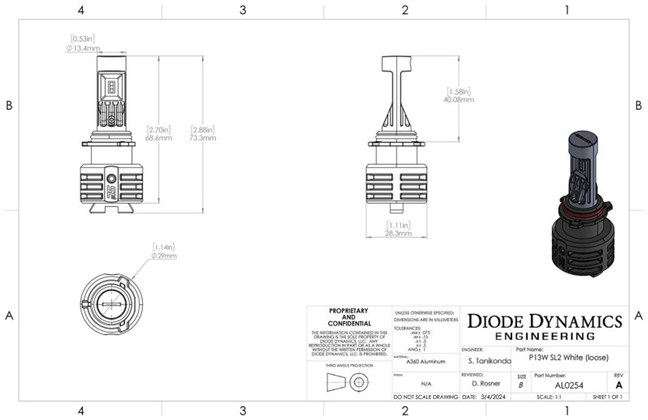Diode Dynamics P13W Yellow SL2 LED Bulb (one) - DD0480S
