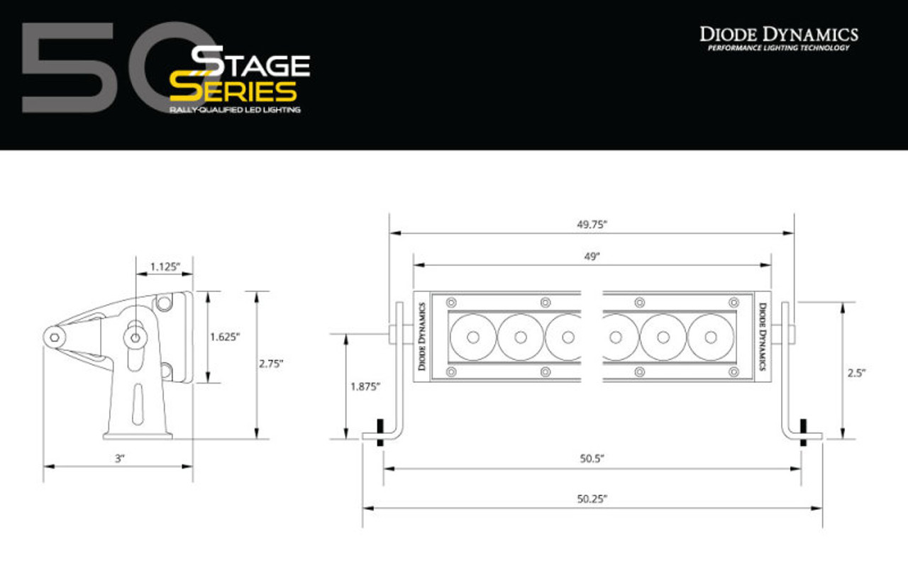 Diode Dynamics 50 In LED Light Bar Single Row Straight - Amber Flood Each Stage Series - DD6047