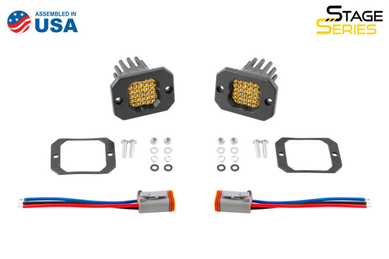 Diode Dynamics Stage Series C1 LED Pod Sport - Yellow Flood Flush ABL (Pair) - DD6473P