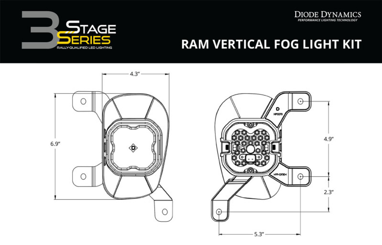Diode Dynamics SS3 Sport Type Ram Vert Kit ABL - Yellow SAE Fog - DD7085