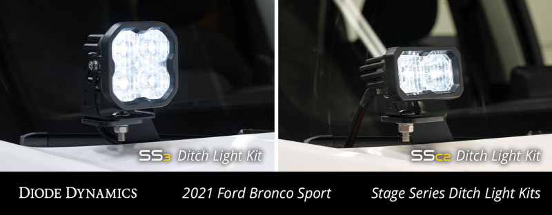 Diode Dynamics 2021 Ford Bronco Sport Stage Series 2in LED Ditch Light Kit - Pro White Combo - DD7144