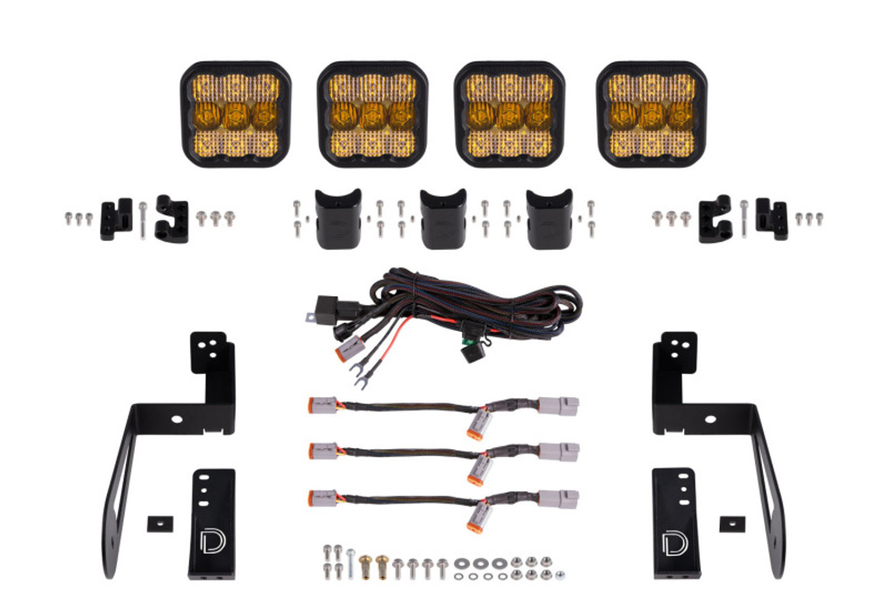 Diode Dynamics Jeep JK SS5 4-Pod CrossLink Grille Lightbar Kit Sport - Yellow Combo - DD7230