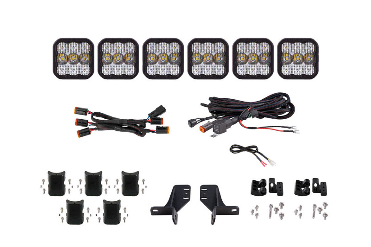 Diode Dynamics Bronco SS5 6-Pod CrossLink Grille Lightbar Kit Sport - White Combo - DD7235