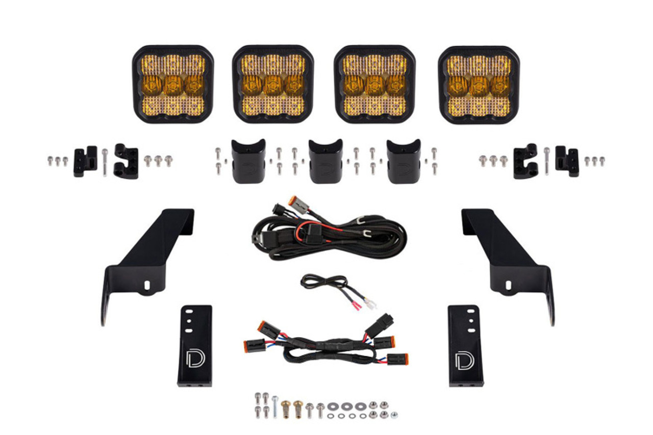 Diode Dynamics Jeep JL SS5 4-Pod CrossLink Grille Lightbar Kit Pro - Yellow Combo - DD7269