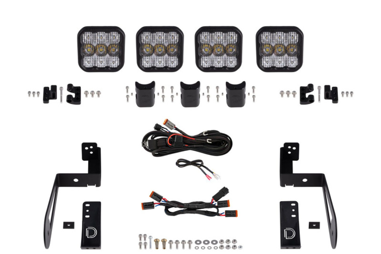 Diode Dynamics Jeep JK SS5 4-Pod CrossLink Grille Lightbar Kit Pro - White Combo - DD7272