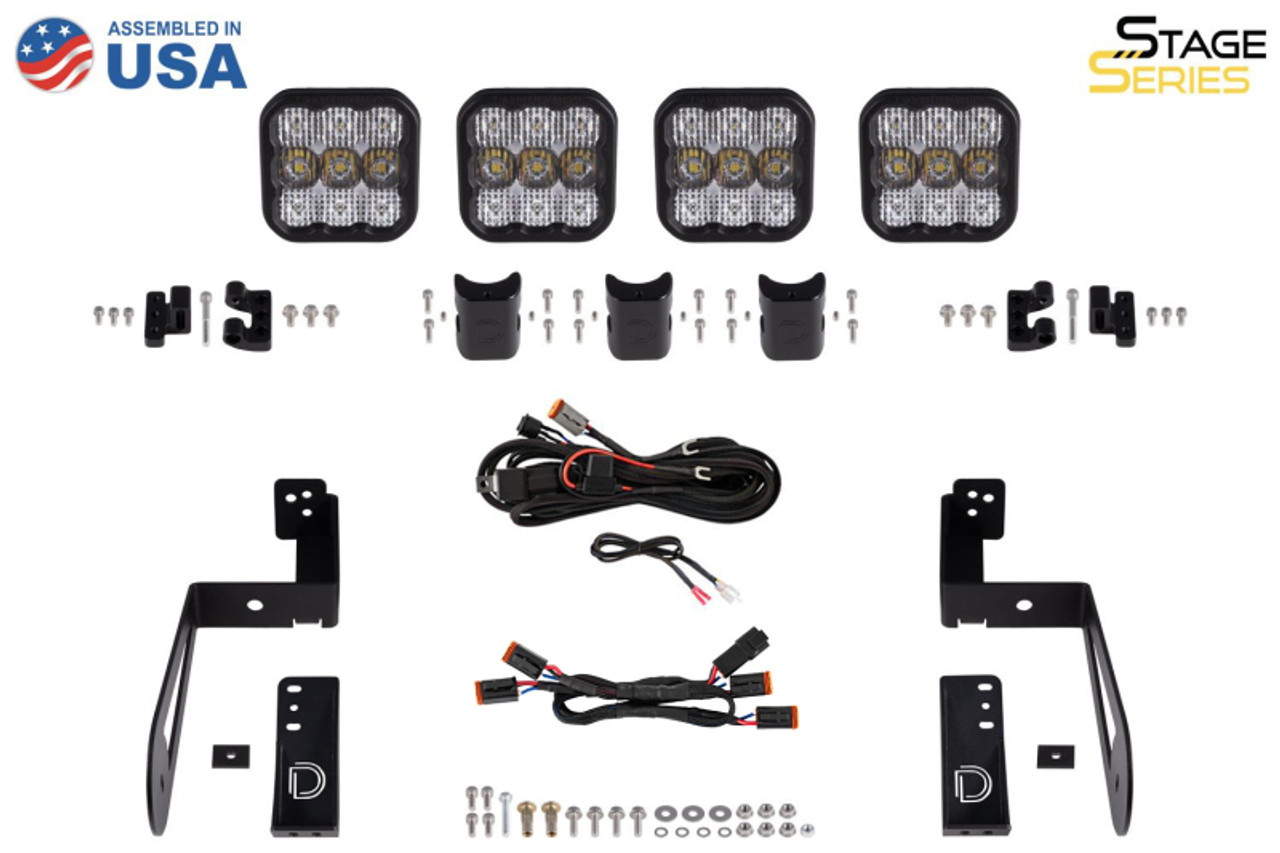 Diode Dynamics Jeep JK SS5 4-Pod CrossLink Grille Lightbar Kit Pro - White Combo - DD7272
