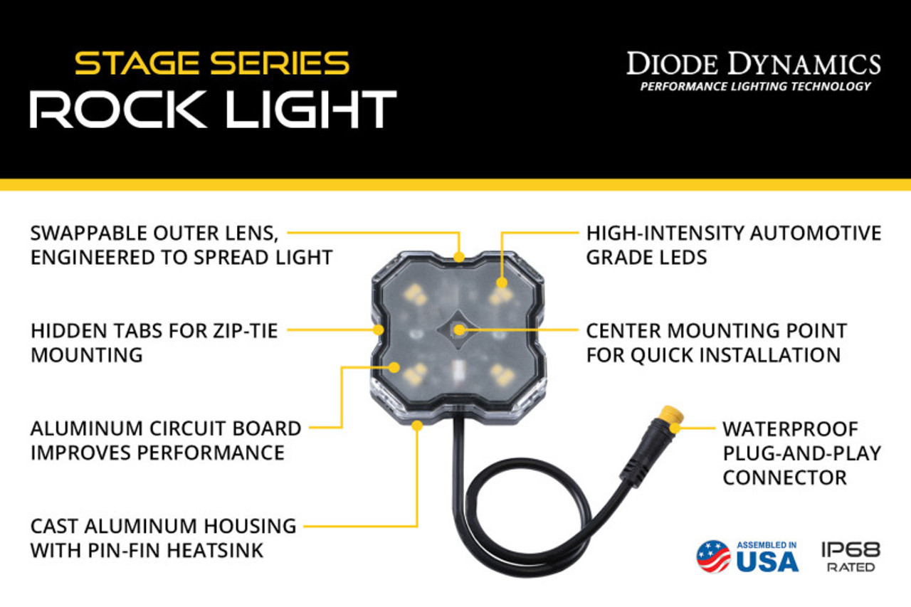 Diode Dynamics RGBW Rock Light Installer Magnet Mount Kit w/Controller (4-pack) - DD7741C
