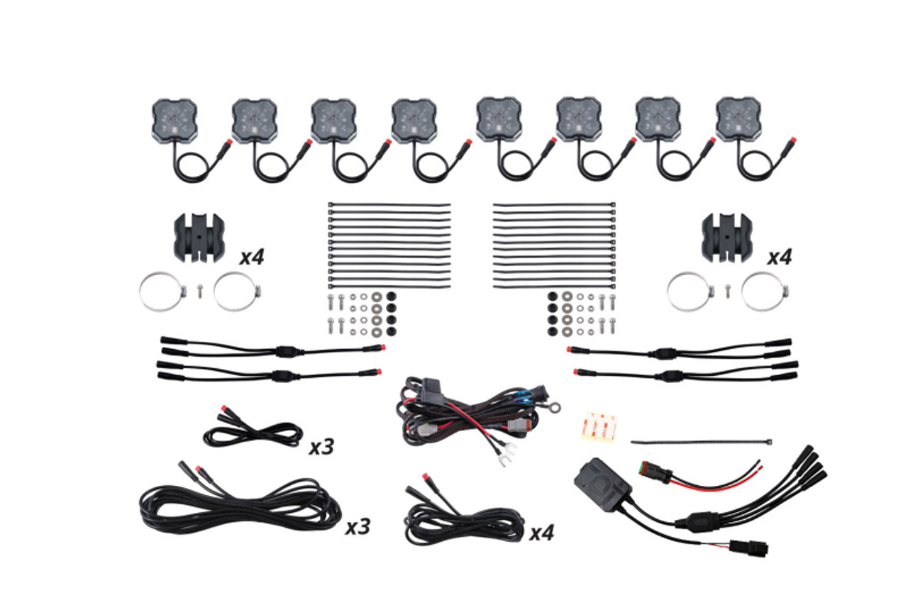 Diode Dynamics Stage Series SXS Rock Light Installer Kit - RGBW M8 w/Controller (8-pack) - DD7753C