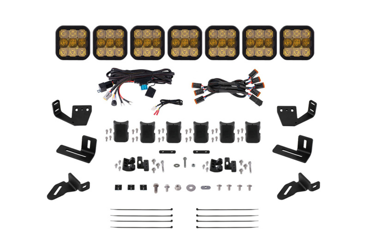 Diode Dynamics Prinsu/Sherpa Roof Racks- SS5 7-Pod CrossLink Mounting Kit - Pro Yellow Combo - DD7829