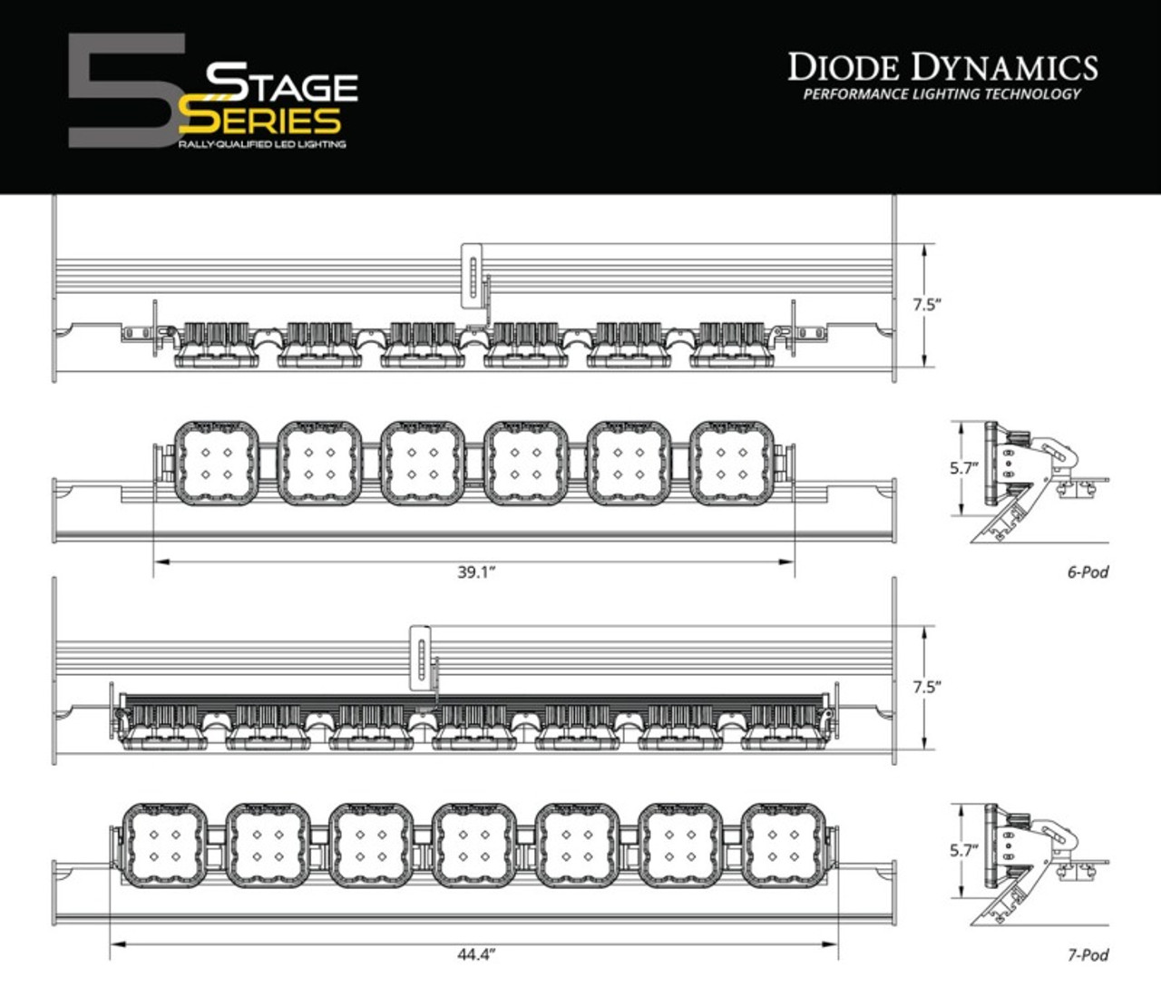 Diode Dynamics Prinsu/Sherpa Roof Racks- SS5 7-Pod CrossLink Mounting Kit - Pro Yellow Combo - DD7829