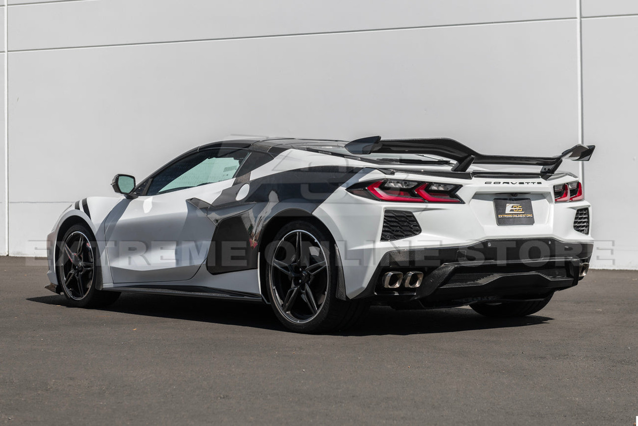 EOS Rear High Wing Spoiler Conversion w. Trunk Lid Panel - Carbon Fiber - C8 Corvette Stingray (SPOILER-606-BKCF (COMBO A))