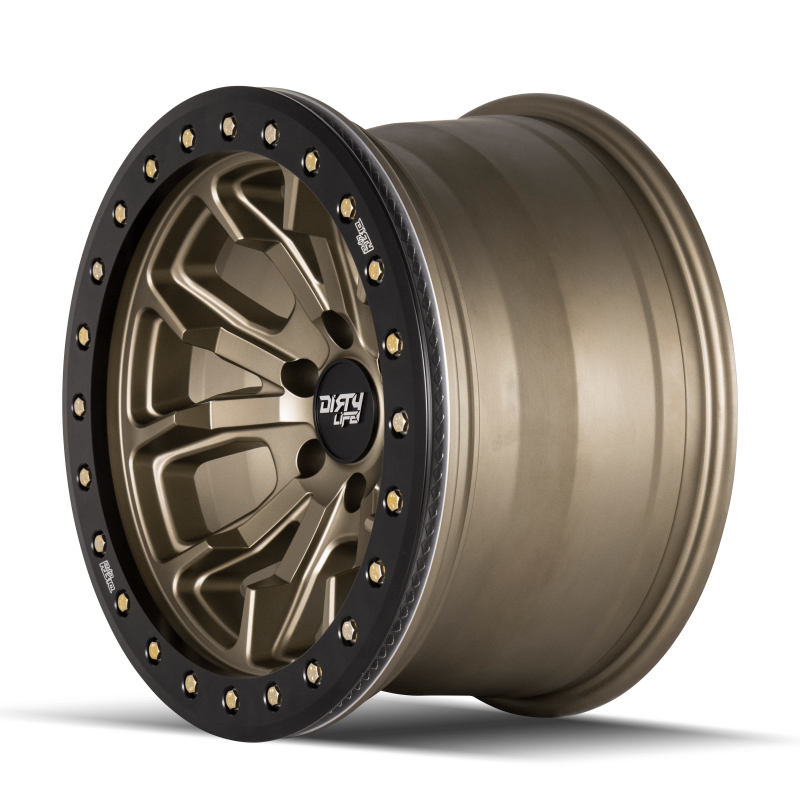 Dirty Life 9303 DT-1 17x9 / 6x139.7 BP / -12mm Offset / 106mm Hub Satin Gold Wheel - Beadlock - 9303-7983MGD12 Photo - Primary