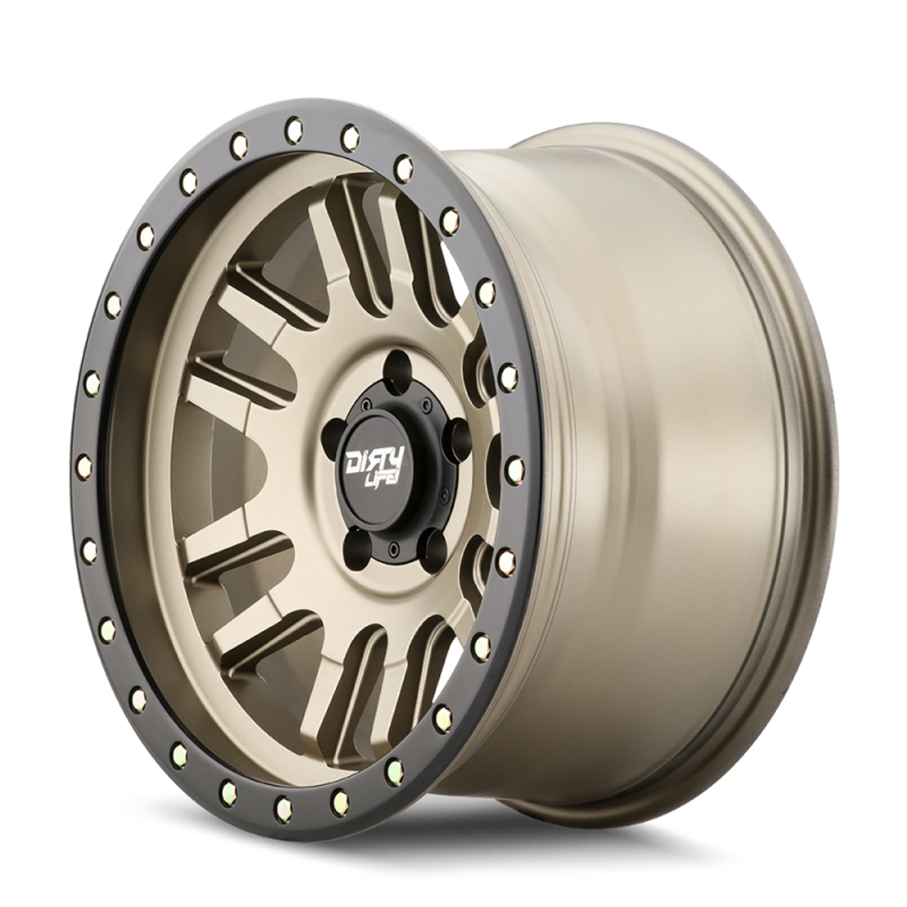 Dirty Life 9309 Canyon Pro 17x9/5x127 BP/-12mm Offset/71.5mm Hub Satin Gold Wheel - Beadlock - 9309-7973MGD12
