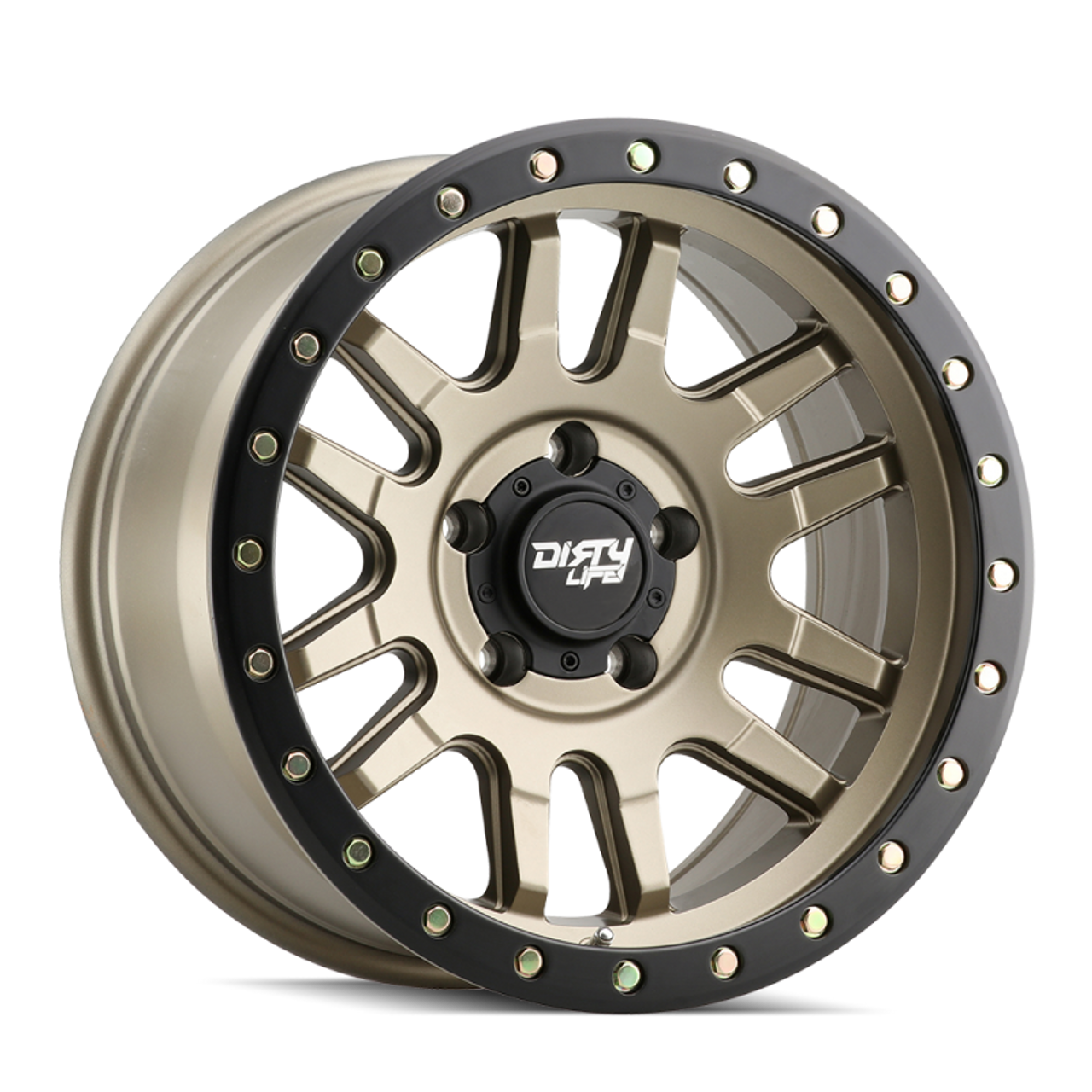 Dirty Life 9309 Canyon Pro 17x9/5x127 BP/-12mm Offset/71.5mm Hub Satin Gold Wheel - Beadlock - 9309-7973MGD12