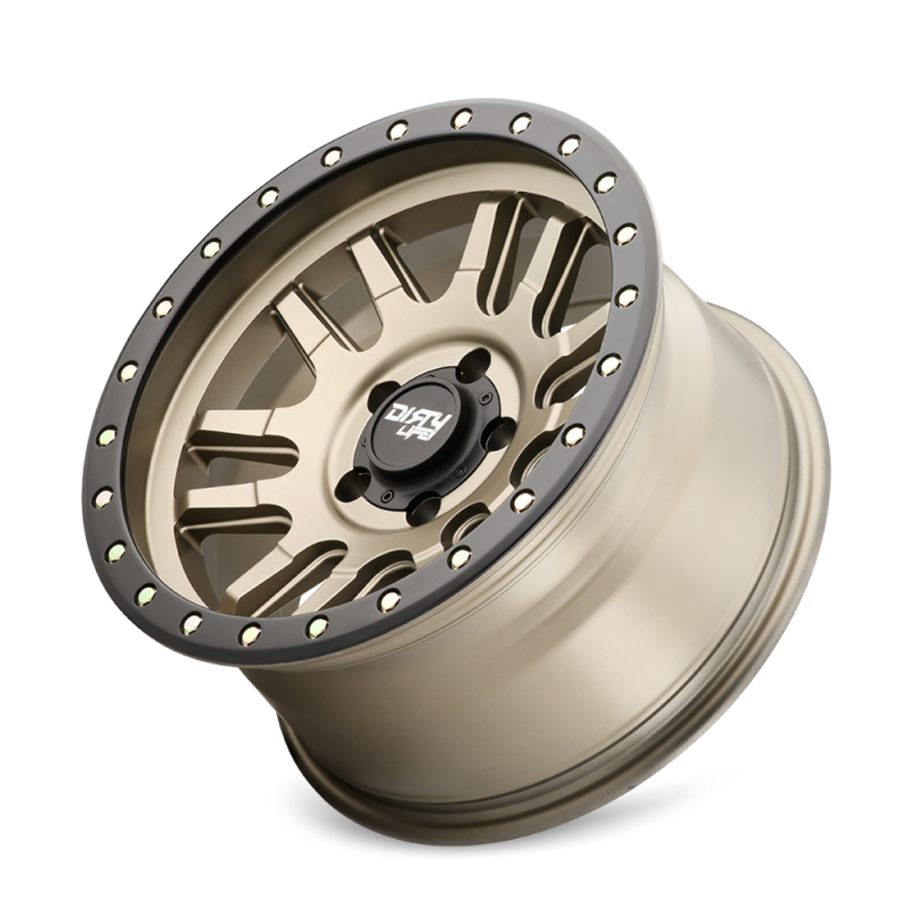 Dirty Life 9309 Canyon Pro 17x9/5x127 BP/-12mm Offset/71.5mm Hub Satin Gold Wheel - Beadlock - 9309-7973MGD12
