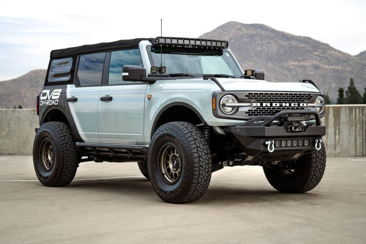 DV8 Offroad 2021+ Ford Bronco Modular Front Bumper Winch Capable w/ Auxiliary Light Mounts - FBBR-02 DV8 Offroad 2021+ Ford Bronco Modular Front Bumper Winch Capable w/ Auxiliary Light Mounts - FBBR-02