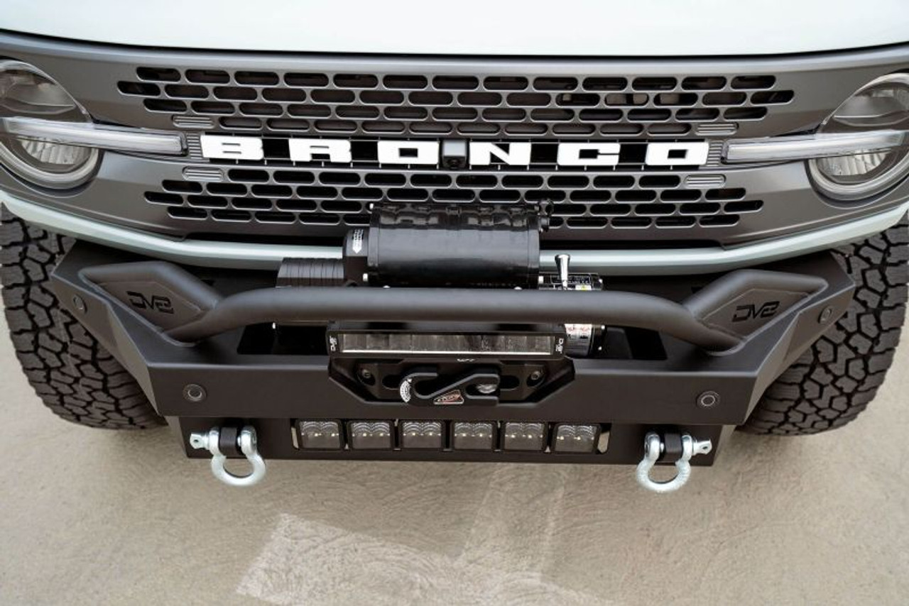 DV8 Offroad 2021+ Ford Bronco Modular Front Bumper Winch Capable w/ Auxiliary Light Mounts - FBBR-02 DV8 Offroad 2021+ Ford Bronco Modular Front Bumper Winch Capable w/ Auxiliary Light Mounts - FBBR-02