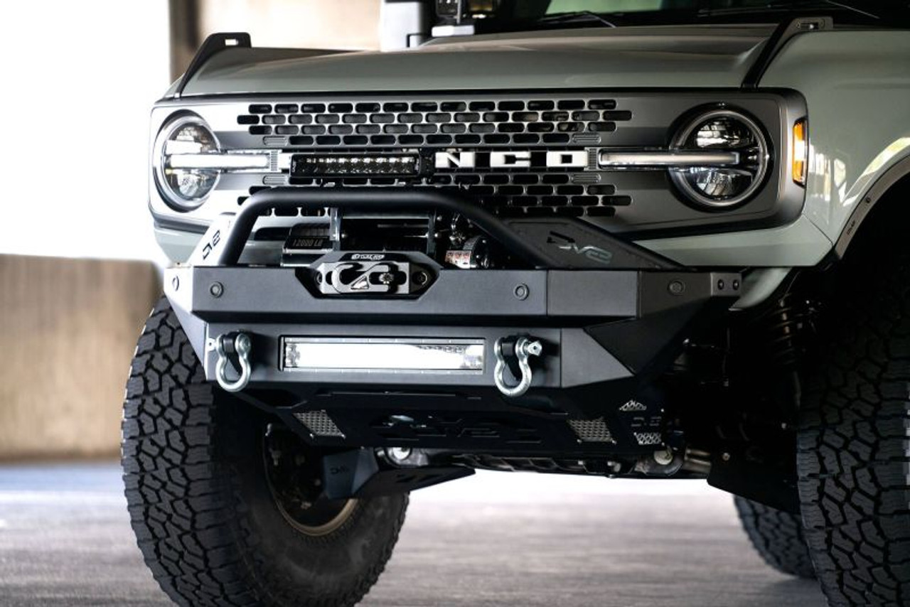 DV8 Offroad 2021+ Ford Bronco Modular Front Bumper Winch Capable w/ Auxiliary Light Mounts - FBBR-02 DV8 Offroad 2021+ Ford Bronco Modular Front Bumper Winch Capable w/ Auxiliary Light Mounts - FBBR-02