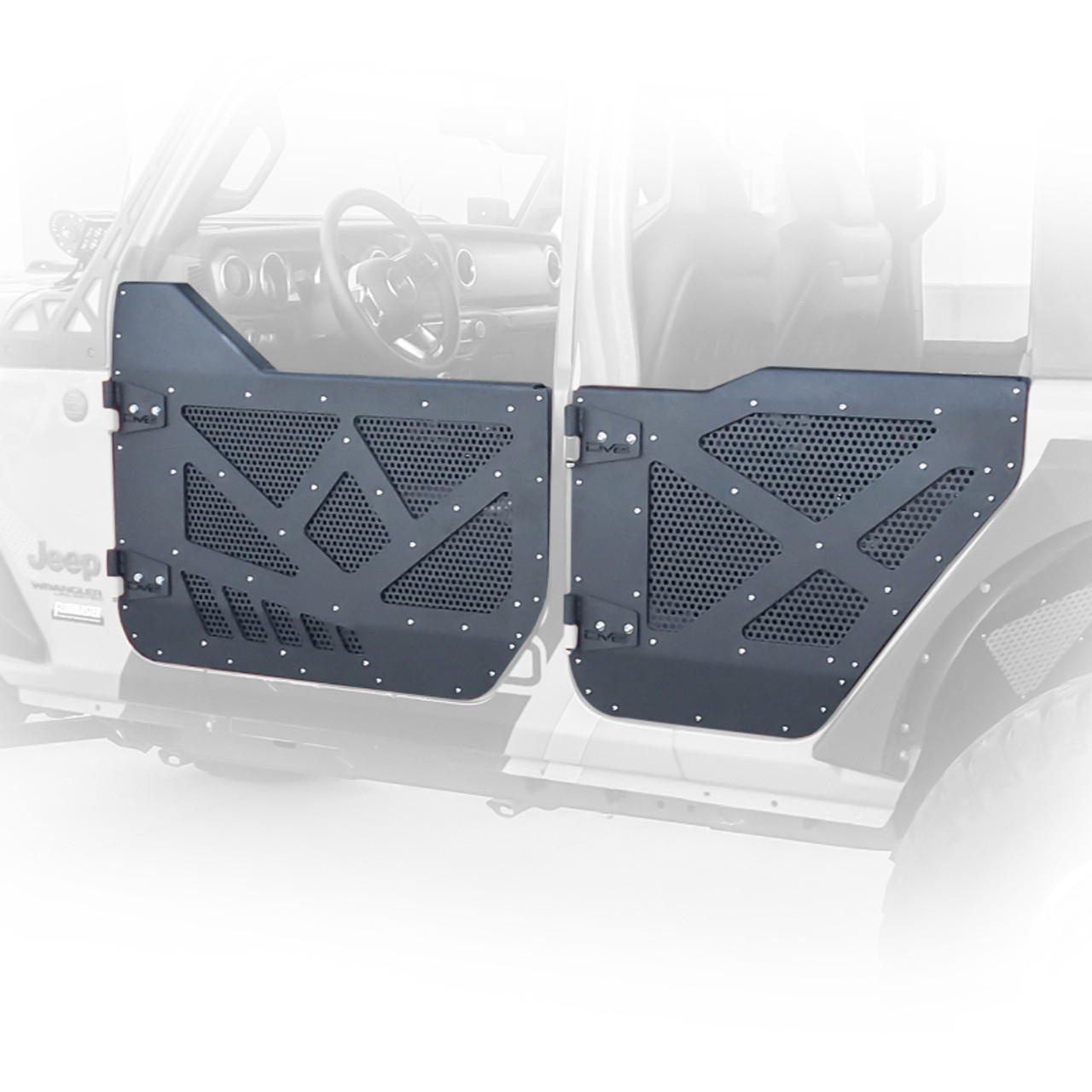 DV8 18-22 Jeep 4 Door JL/JT Aluminum Half Doors with Perforated Mesh Rear - HDJL-01R
