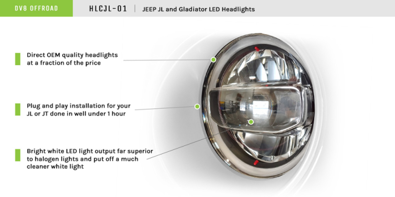 DV8 Offroad 2018+ Jeep Wrangler JL/Gladiator LED Projector Headlights - HLCJL-01