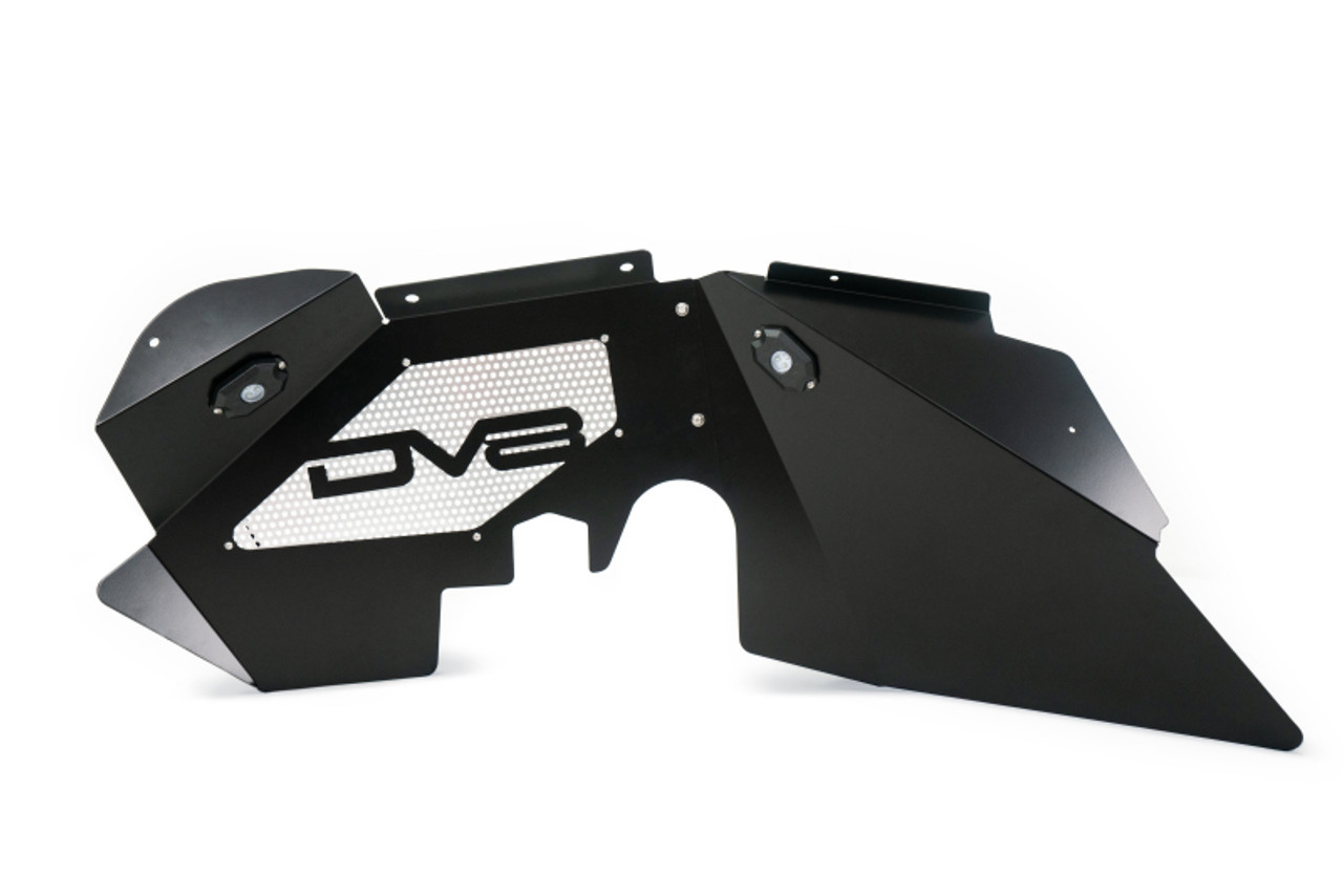 DV8 Offroad 07-18 Jeep Wrangler JK Front Aluminum Inner Fender w/ Rock Lights - Black - INFEND-01FBRL