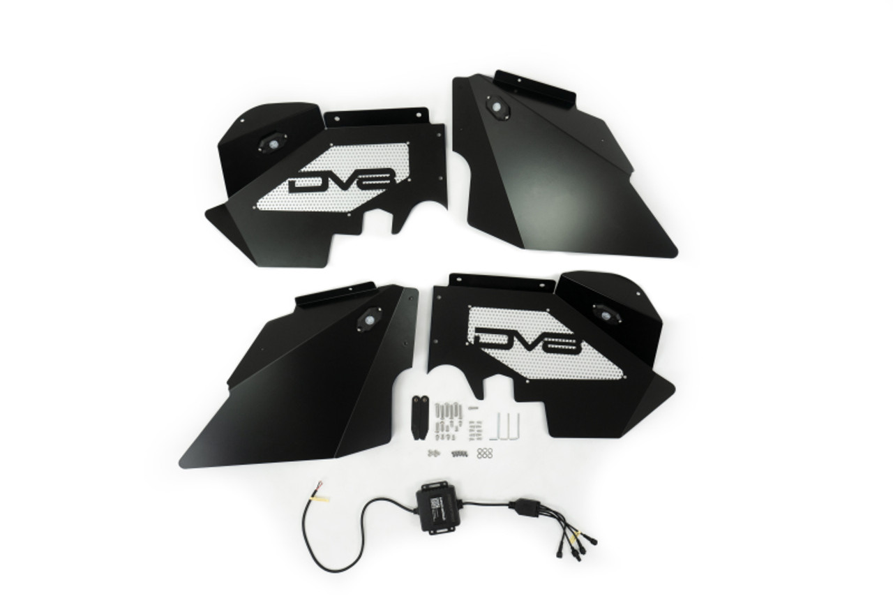 DV8 Offroad 07-18 Jeep Wrangler JK Front Aluminum Inner Fender w/ Rock Lights - Black - INFEND-01FBRL