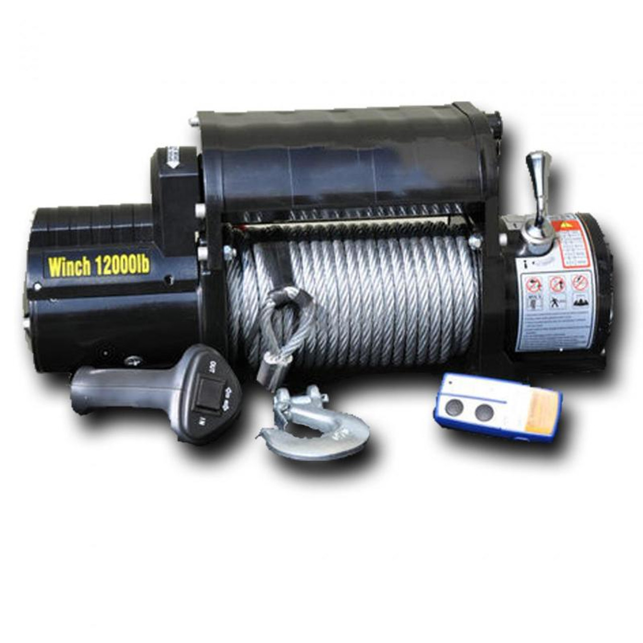 DV8 Offroad 12000 LB Winch w/ Steel Cable & Wireless Remote - Black - WB12SC