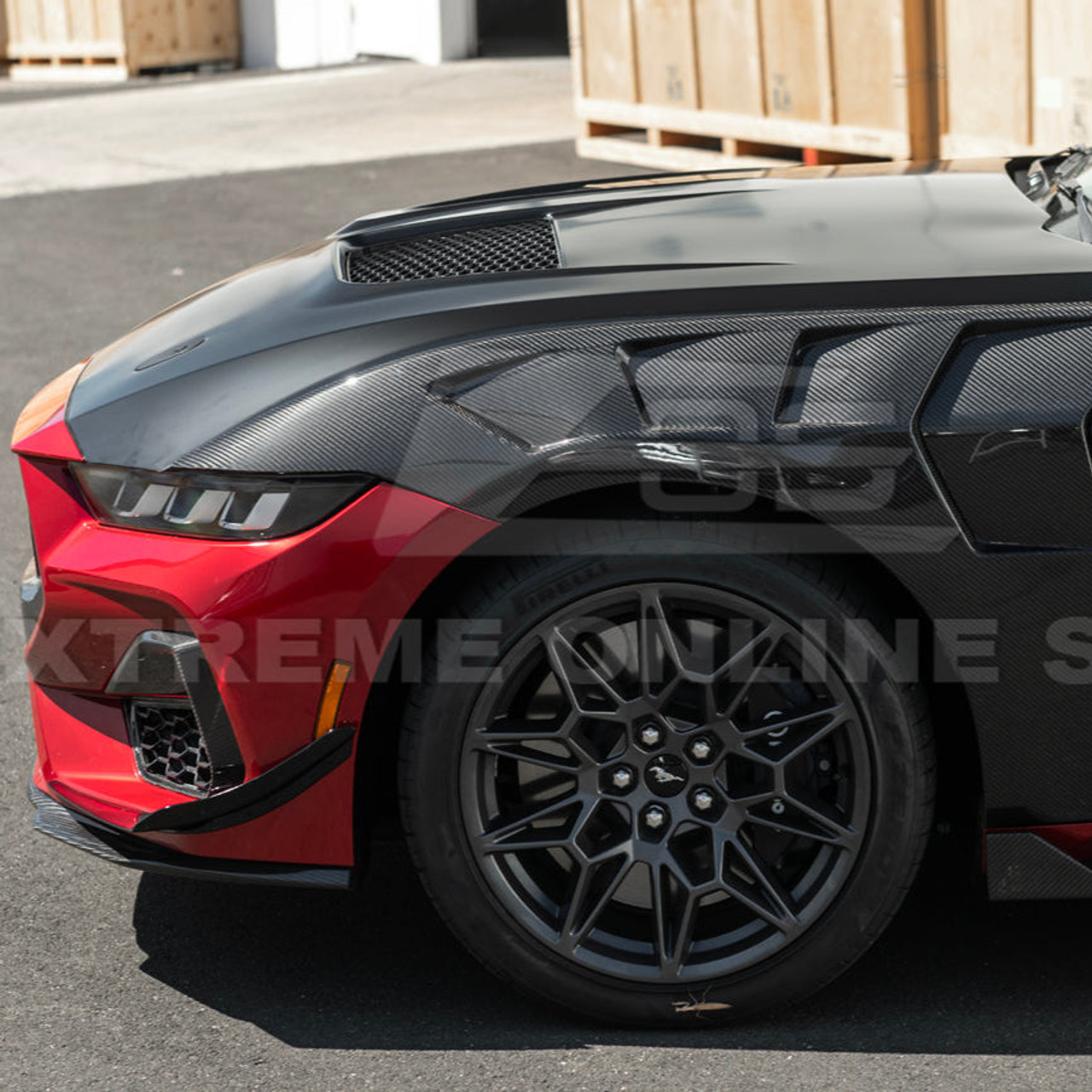 EOS Primed Black Hood - GTD Style - 2024+ Ford Mustang (HOOD-1015-ALU)