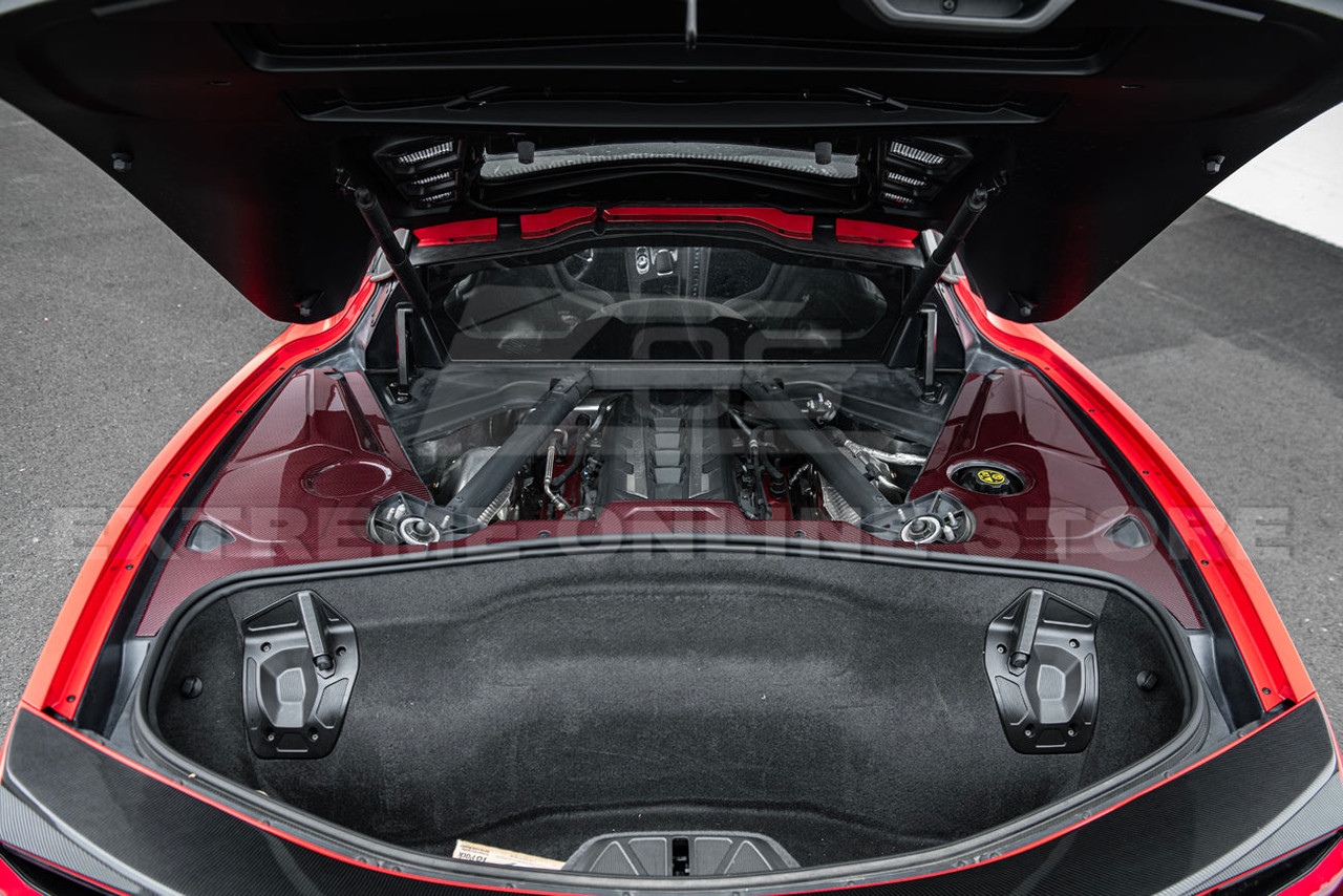 EOS Engine Bay Panel Cover 3 Piece Version - Red Carbon Fiber - C8 Corvette Coupe (EC-725-RDCF)
