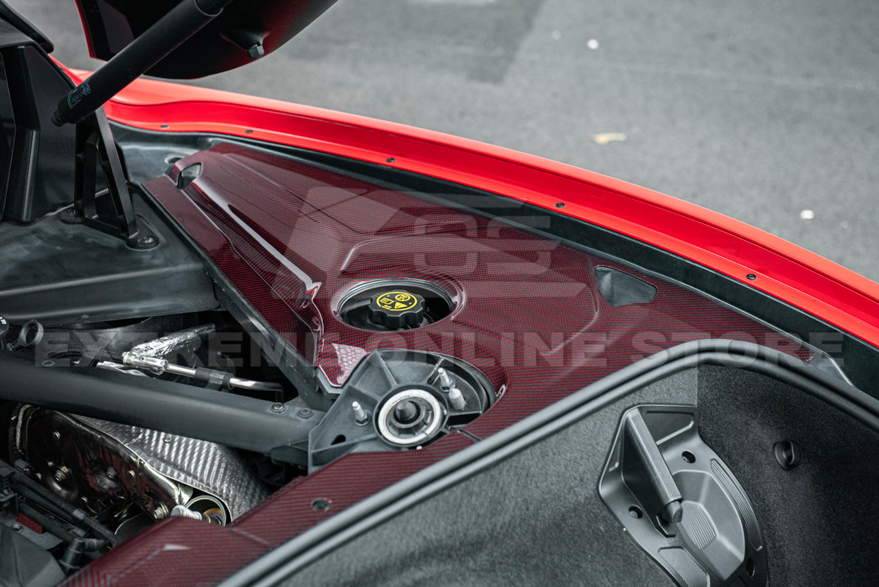 EOS Engine Bay Panel Cover 3 Piece Version - Red Carbon Fiber - C8 Corvette Coupe (EC-725-RDCF)